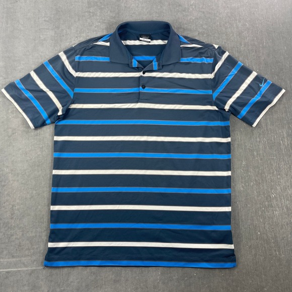 Nike Other - Nike Men Large Blue Striped Polo Shirt Dri-Fit Golf Performance Short Sleeve